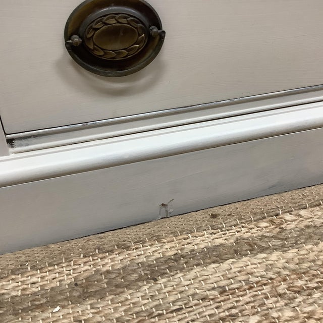 Painted Canvas Off White Wood China Cabinet Drexel Floral Bird Wallpaper Backing For Sale In Philadelphia - Image 6 of 12