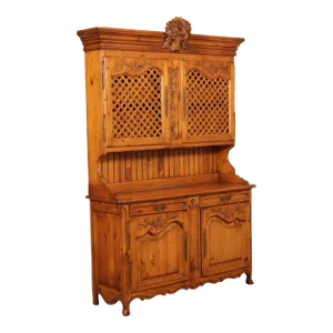 French Country Provincial Style Pine Carved Buffet Hutch Cabinet