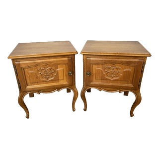 Vintage French Bedside Tables in Oak, Set of 2 For Sale