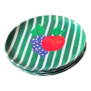 Apple and Grape Green Stripe Melamine Dinner Plates-Set of 5 For Sale