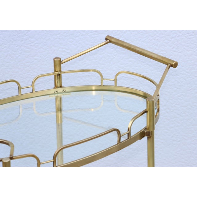 1950's Solid Brass Oval Bar Cart by Maxwell Phillips For Sale - Image 9 of 17