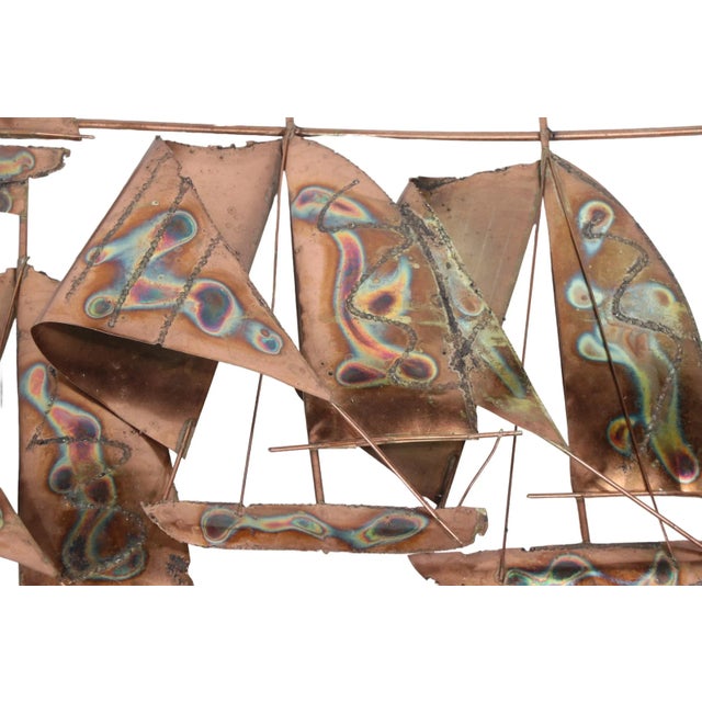 Brutalist Torch Cut Wall Hanging Sculpture of Sailboats C. 1970's After Jere For Sale - Image 9 of 11