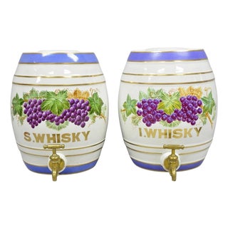 Antique Loftus London English Victorian Porcelain Spirits Whisky Barrels - Pair For Sale