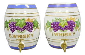 Antique Loftus London English Victorian Porcelain Spirits Whisky Barrels - Pair