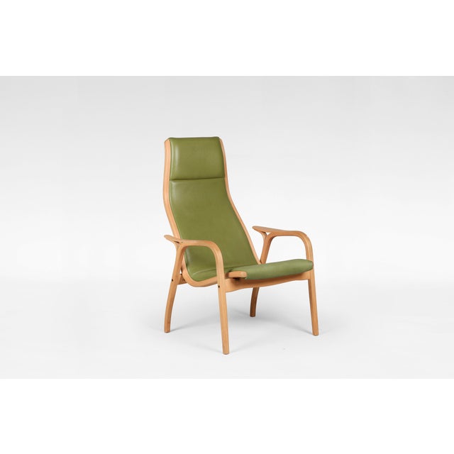 Yngve Ekström Vintage Lamino Lounge Chair in Olive Green Leather by Yngve Ekström for Swedese For Sale - Image 4 of 7