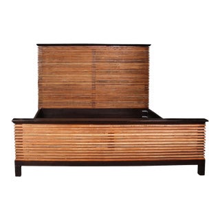 1960s Vintage Modern Brutalist Wood Slat King Bed Frame For Sale