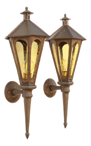 Vintage Art Deco Wall Lanterns in Wrought Copper, 1930s, Set of 2