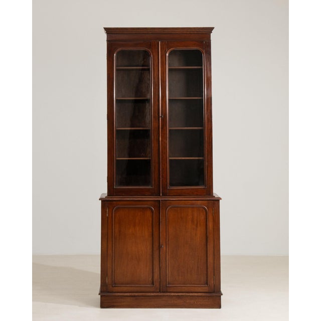 French 19th Century France Rich Mahogany Glazed Mahogany Bookcase Cabinet For Sale - Image 3 of 11