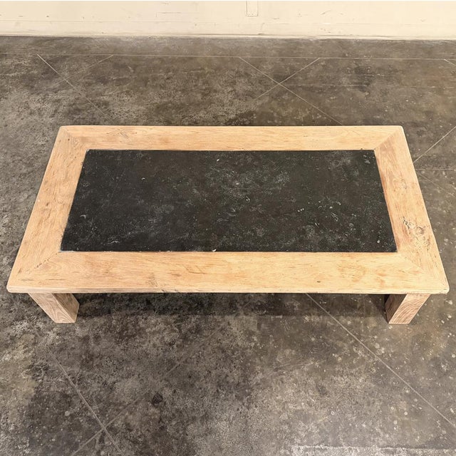 Ecru Mid-Century Belgian Brutalist Stripped Oak and Black Marble Coffee Table For Sale - Image 8 of 12