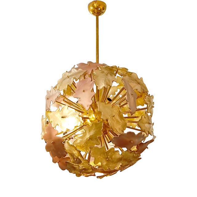 Golden Leaf Pendant Lamp, 1950s For Sale