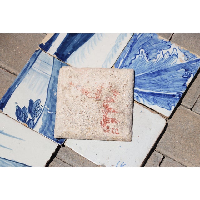 Antique Set of Six Baroque Portuguese Tiles, 18th Century Blue & White Scenic and Botanical Motifs For Sale - Image 6 of 6