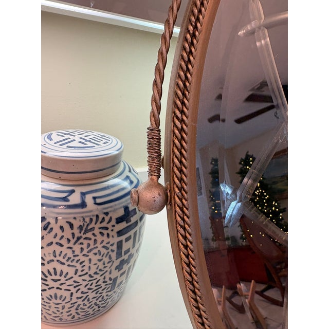 Vintage Hollywood Regency Etched Round Rope Hung Wall Mirror For Sale In Miami - Image 6 of 10