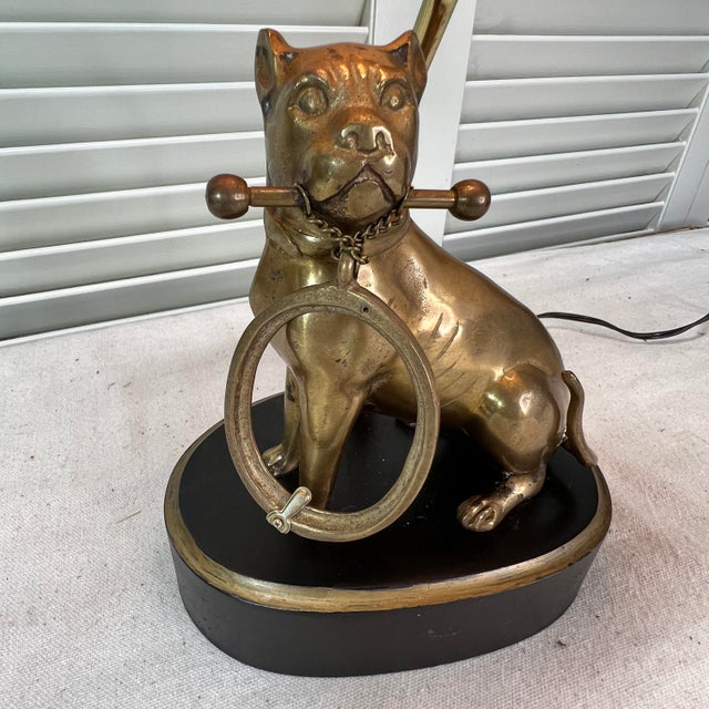 Brass Bulldog Holding Picture Frame Figure Lamp For Sale - Image 4 of 7