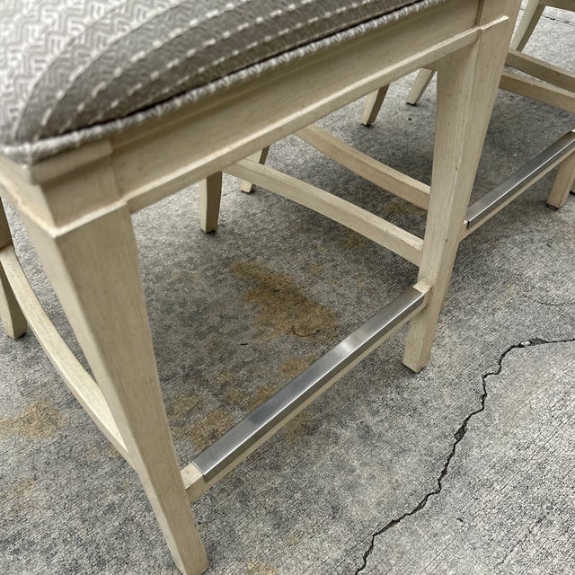 White 1970s White Wooden Barstools Trio With Cushions- Needs Reupholstery For Sale - Image 8 of 11