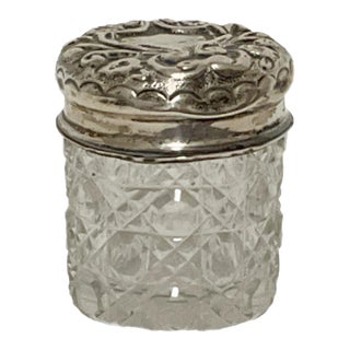 Antique Hobnail Cut Glass Vanity Jar With Sterling Lid For Sale