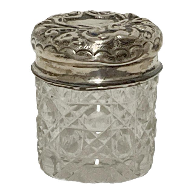 Antique Hobnail Cut Glass Vanity Jar With Sterling Lid For Sale