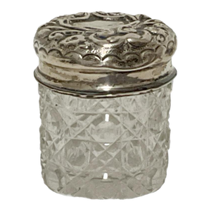 Antique Hobnail Cut Glass Vanity Jar With Sterling Lid