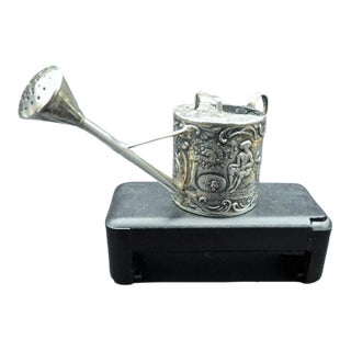 Antique Miniature Dutch or Hanau Continental Silver Pastoral Scene Gardening Watering Can For Sale