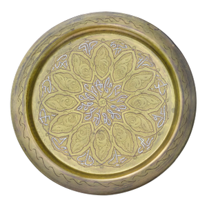 Early 20th Century Handmade Floral-Patterned Moroccan Brass Tray