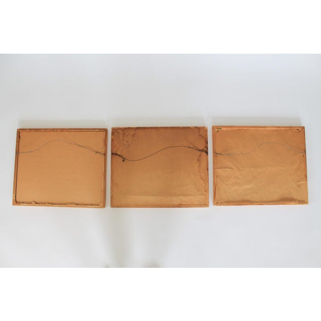 Blue Vintage Hand-Painted Japanese Landscape Artworks on Silk S/3 For Sale - Image 8 of 8