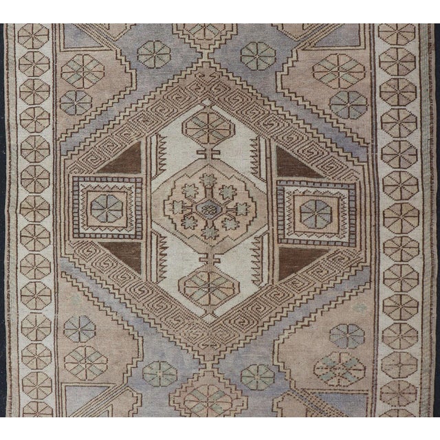 Tribal Vintage Turkish Oushak Rug in Pale Lavender, Taupe, and Cream With Medallion 4'3 X 6'8 For Sale - Image 3 of 11