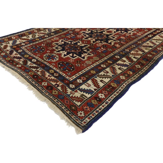 Antique Russian Caucasian Shirvan Rug Lesghi Star 03'05 X 04'09 . Based on traditional designs from the Caucasus region,...