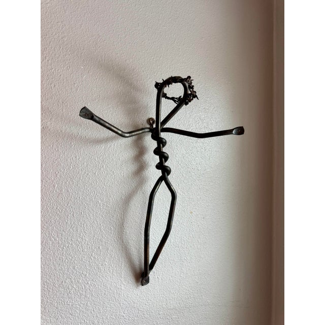Late 20th Century Hand-Forged Folk Art Crucifix Wire Figure With Barbed Wire Crown For Sale - Image 10 of 11