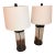 1990s Organic Modern Seeded Glass and Matte Black Table Lamps With Linen Drum Shades Included - Pair For Sale