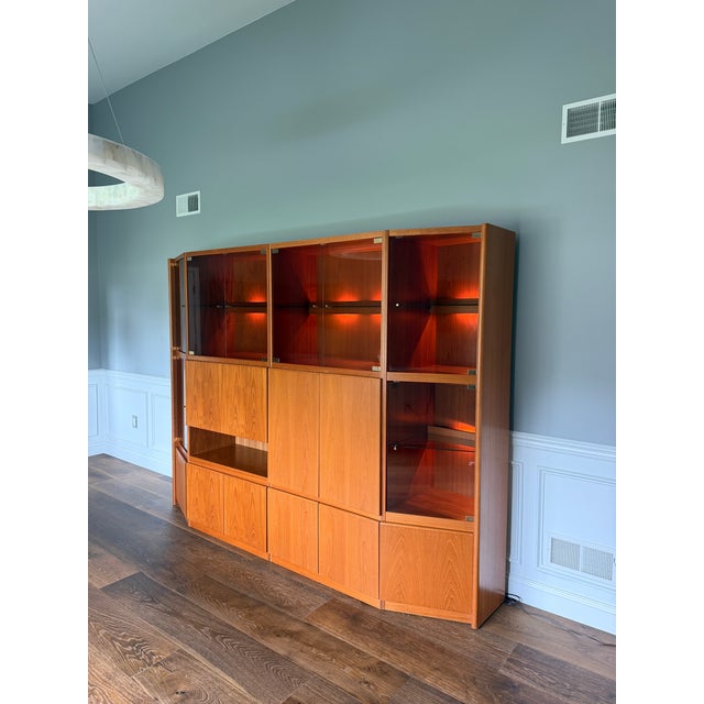 1970s Belgian Modern RVC Royal Viking Contemporary 4-Piece Lighted Wall Unit & Bar, 103" For Sale - Image 10 of 14