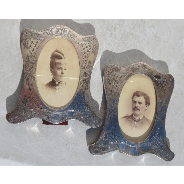 Metal Pair of 2 SilverPlate Victorian Photo Frames- A Pair of 2 For Sale - Image 7 of 8