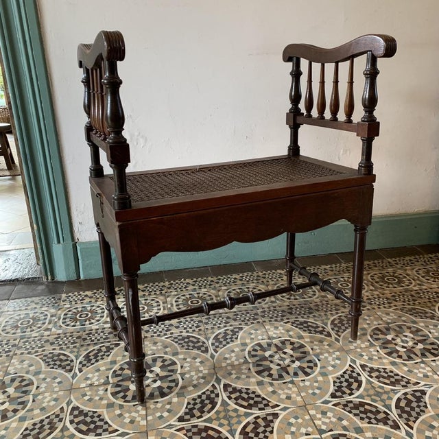 Antique Bench in Wood & Cane, 1890s For Sale - Image 3 of 16