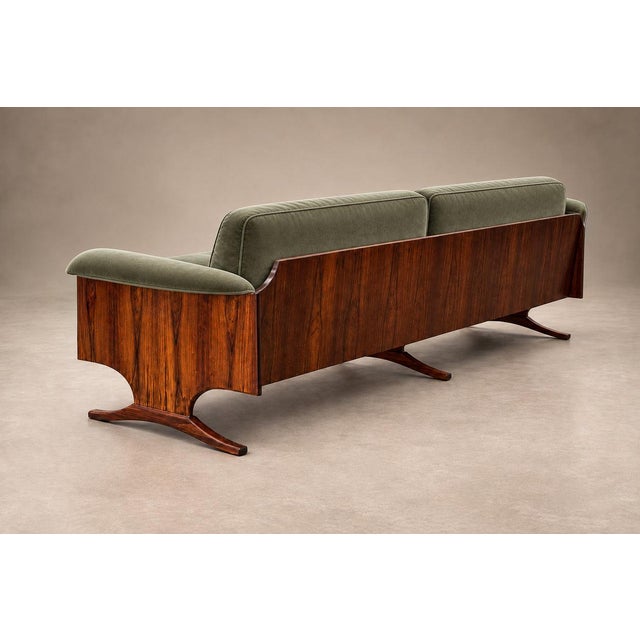 Brazilian Modern Sculpted Sofa in Rosewood & Celadon Mohair by Novo Rumo, Brazil, 1960s — Lot 365 For Sale In New York - Image 6 of 18