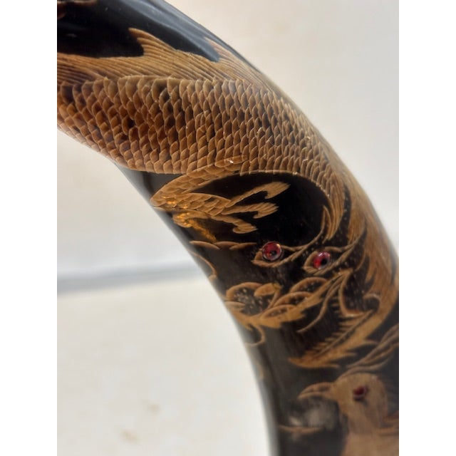 Antique Carved Buffalo Horns Sculptures - Pair For Sale - Image 4 of 7