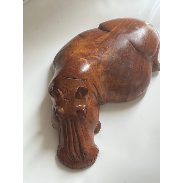 Splendid vintage tropical wood handcarved wood sculpture of a Resting Hipo. Artisan made Safari style decor.