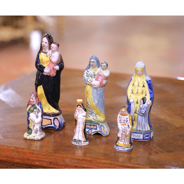 Late 19th Century 19th Century French Quimper Faience Virgin Mary and St. Anne Figures, Set of Six For Sale - Image 5 of 16