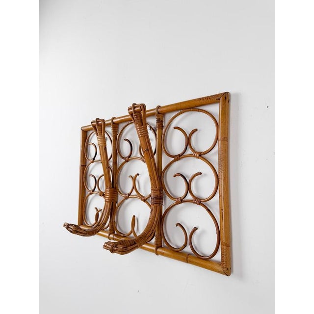 Wood Mid-Century Italian Modern Cane, Rattan and Bamboo Wall-Mounted Coat Rack, 1960s For Sale - Image 7 of 18