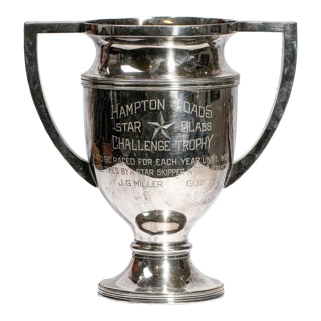 Huge Bright Antique Silverplate Double Handle Trophy Cup Award Hampton Roads Virginia For Sale