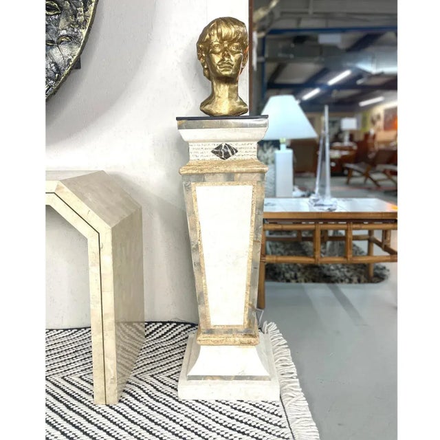 Sendelbach Signed Gold Painted Clay Bust of Young Boy on Slate Base For Sale - Image 9 of 12