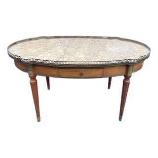 French Maison Jansen-Style Marble Top Coffee Table W/ Brass Gallery For Sale