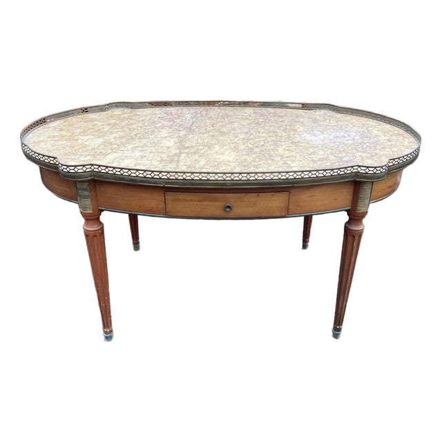 French Maison Jansen-Style Marble Top Coffee Table W/ Brass Gallery For Sale