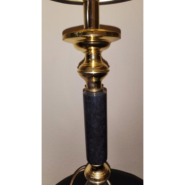 1960s Vintage Mid-Century Modern Black Marble and Brass Table Lamp For Sale - Image 5 of 12