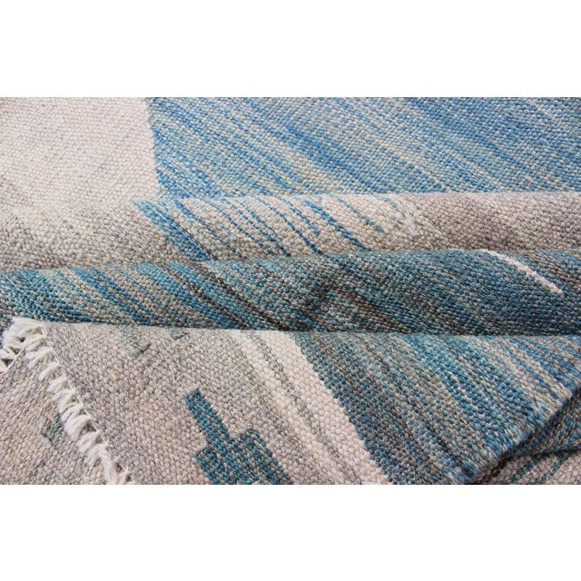2020s Modern Tribal Kilim in Shades of Blue's and Gray's For Sale - Image 11 of 12