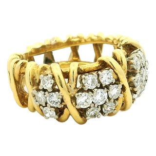 Vintage Italian 18k Gold Diamond Openwork Ring, 2.20 Carats, Circa 1980, Size 6.75 For Sale