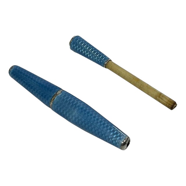 Art Deco German Silver Enamel and Guilloche Cigarette Holder, 1910 For Sale