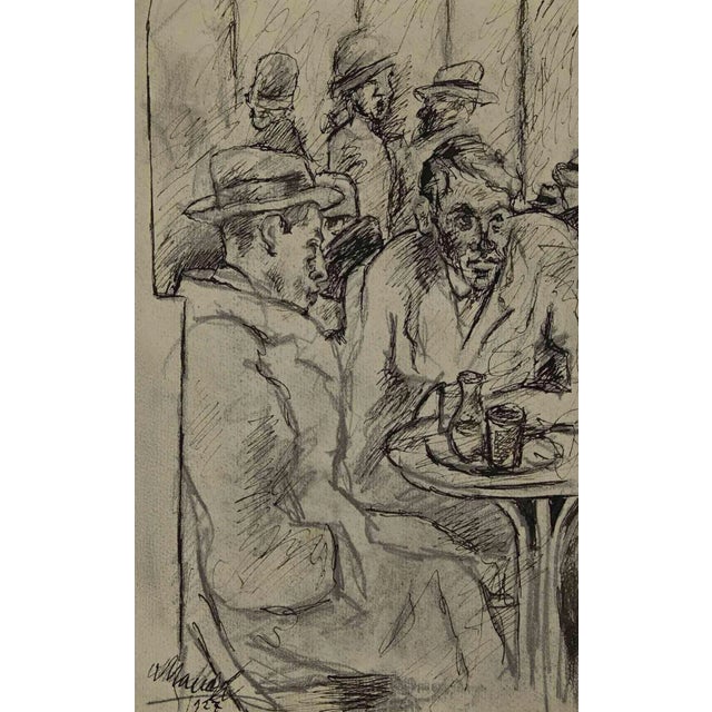 Mino Maccari, At the Café, Original Pencil, Mid 20th-Century For Sale