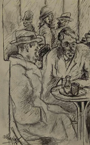 Mino Maccari, At the Café, Original Pencil, Mid 20th-Century