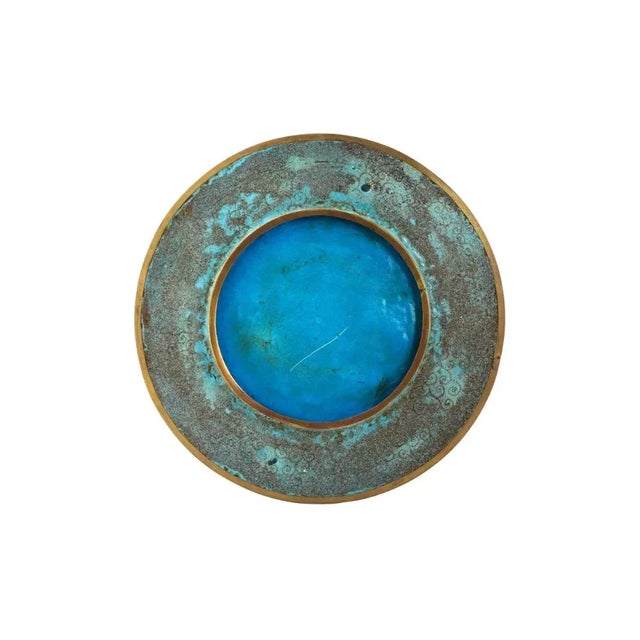 Antique Meiji Large Japanese Cloisonne Enamel Geometric Pattern Plate Charger For Sale - Image 4 of 8