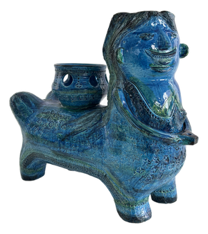 Vintage Rimini Blu Ceramic Plant Centaur Sculpture by Aldo Londi for Bitossi, 1960s