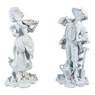 Porcelain Gardener and Flower Girl Sculptures from Capodimonte, Set of 2 For Sale