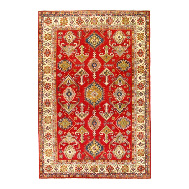 Red Color Fine Hand Knotted Kazak Rug For Sale